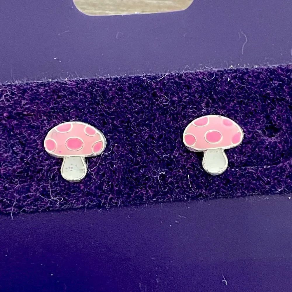 Sterling Silver Pink Mushroom Stud Earrings